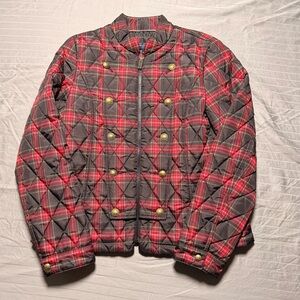 Tommy Hilfiger Quilted Double Breasted Button W Med Red Black Plaid Coat Winter